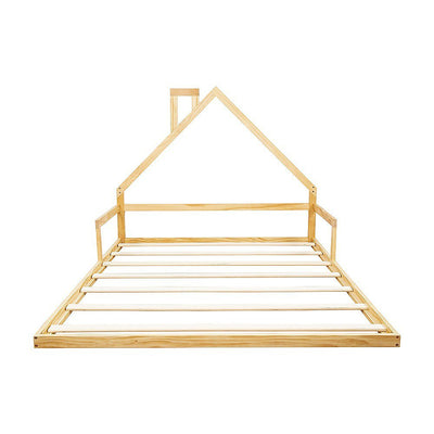 Pine Wood Floor Bed House Frame for Kids and Toddlers Payday Deals