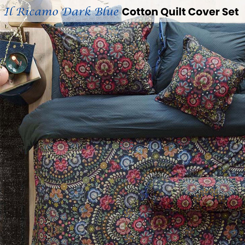 PIP Studio Il Ricamo Dark Blue Cotton Quilt Cover Set King Payday Deals