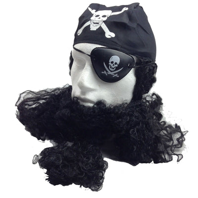 PIRATE WIG Costume Fancy Dress Caribbean with Bandana & Beard Party Eye Patch