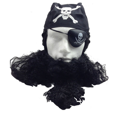 PIRATE WIG Costume Fancy Dress Caribbean with Bandana & Beard Party Eye Patch Payday Deals