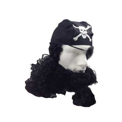 PIRATE WIG Costume Fancy Dress Caribbean with Bandana & Beard Party Eye Patch Payday Deals