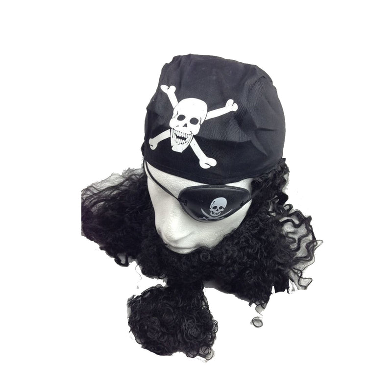 PIRATE WIG Costume Fancy Dress Caribbean with Bandana & Beard Party Eye Patch Payday Deals