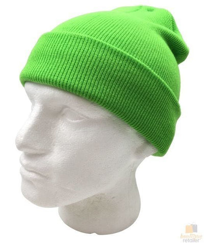 PLAIN BEANIE Unisex Mens Womens Winter Warm Hat Ski Cap Knit One Size - Fluro Green