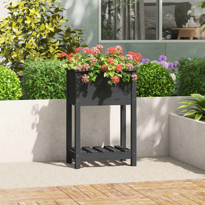 Planter with Shelf Grey 54x34.5x81 cm Solid Wood Pine Payday Deals
