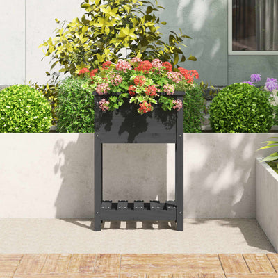 Planter with Shelf Grey 54x34.5x81 cm Solid Wood Pine Payday Deals