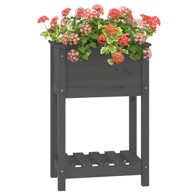 Planter with Shelf Grey 54x34.5x81 cm Solid Wood Pine Payday Deals