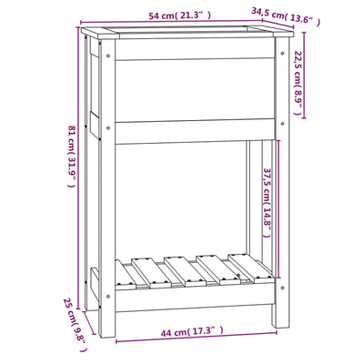 Planter with Shelf Grey 54x34.5x81 cm Solid Wood Pine Payday Deals