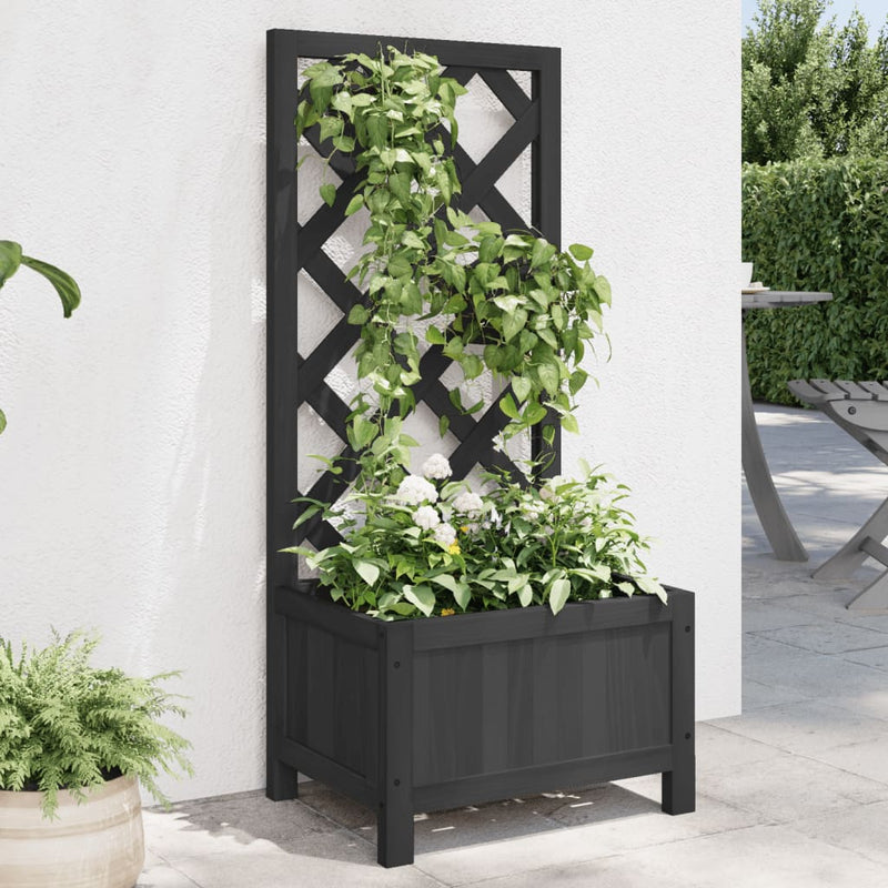 Planter with Trellis Black Solid Wood Fir Payday Deals
