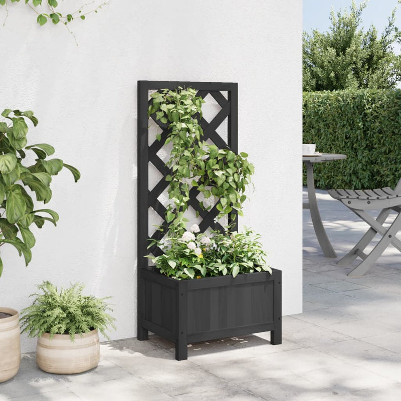 Planter with Trellis Black Solid Wood Fir Payday Deals