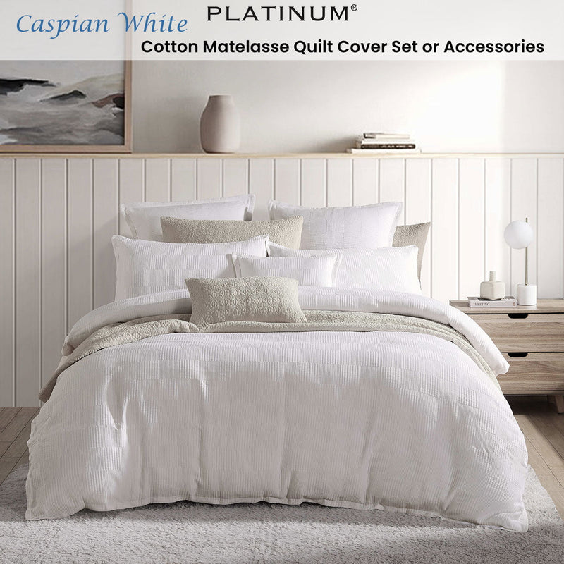 Platinum Collection Caspian White Cotton Matelasse Quilt Cover Set Super King Payday Deals