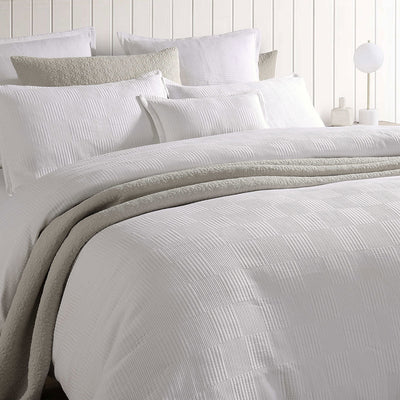 Platinum Collection Caspian White Cotton Matelasse Quilt Cover Set Super King Payday Deals