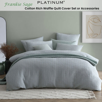 Platinum Collection Frankie Sage Cotton Rich Waffle Quilt Cover Set King Payday Deals