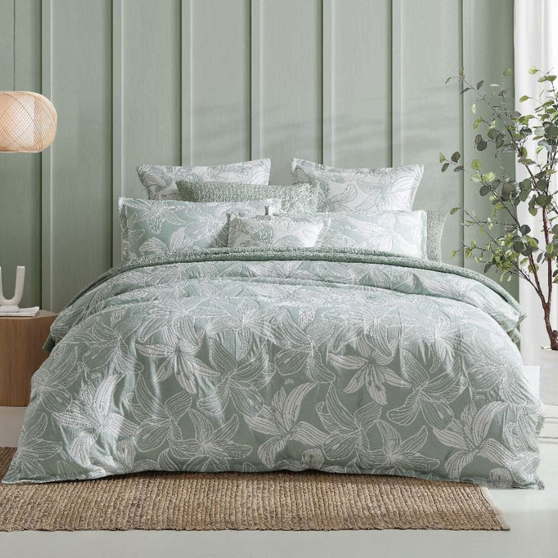 Platinum Collection Grace Sage Polyester Cotton Jacquard Quilt Cover Set King Payday Deals