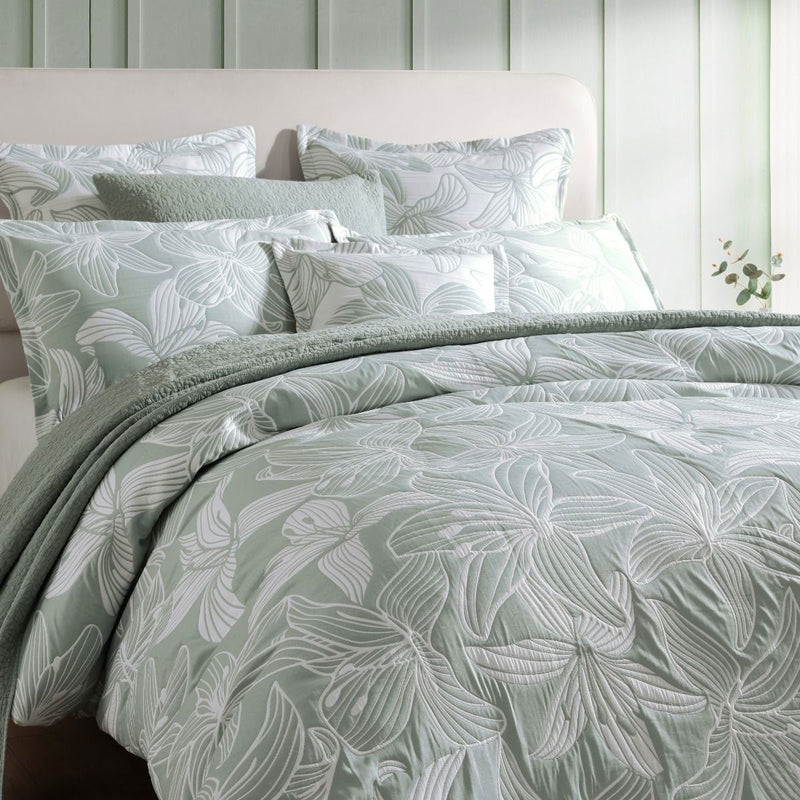 Platinum Collection Grace Sage Polyester Cotton Jacquard Quilt Cover Set King Payday Deals