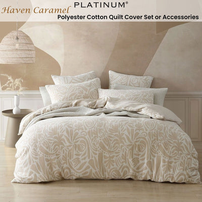 Platinum Collection Haven Caramel Polyester Cotton Jacquard Quilt Cover Set King Payday Deals