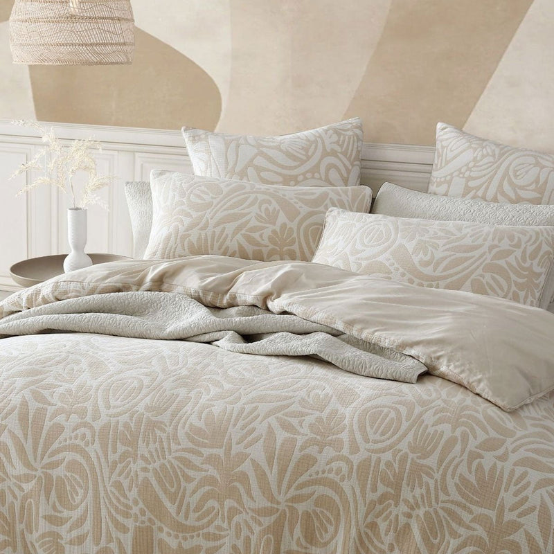 Platinum Collection Haven Caramel Polyester Cotton Jacquard Quilt Cover Set King Payday Deals