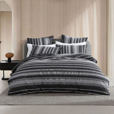 Platinum Collection Hunter Charcoal 100% Cotton Seersucker Quilt Cover Set King Payday Deals