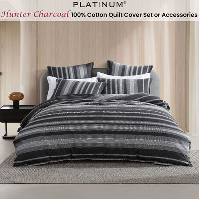 Platinum Collection Hunter Charcoal 100% Cotton Seersucker Quilt Cover Set King Payday Deals