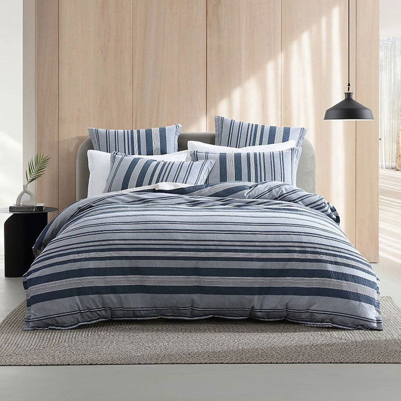 Platinum Collection Hunter Indigo 100% Cotton Seersucker Quilt Cover Set Super King Payday Deals