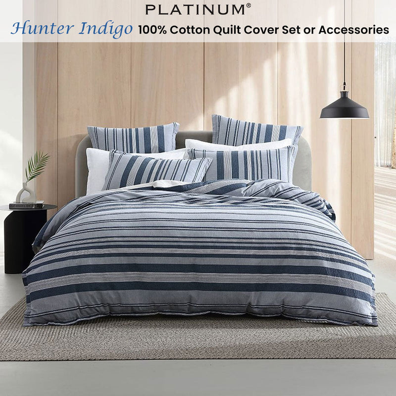 Platinum Collection Hunter Indigo 100% Cotton Seersucker Quilt Cover Set Super King Payday Deals