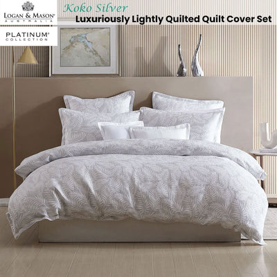 Platinum Collection Koko Silver Lightly Quilted Jacquard Quilt Cover Set Super King Payday Deals