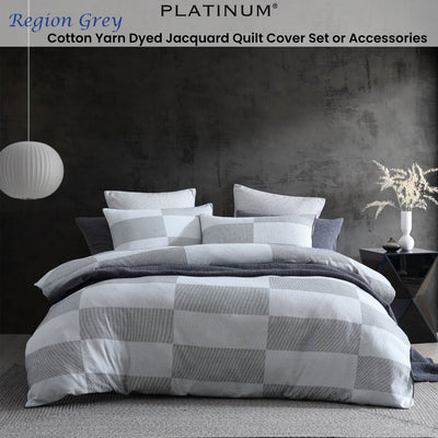 Platinum Collection Region Grey Polyester Cotton Jacquard Quilt Cover Set Super King Payday Deals