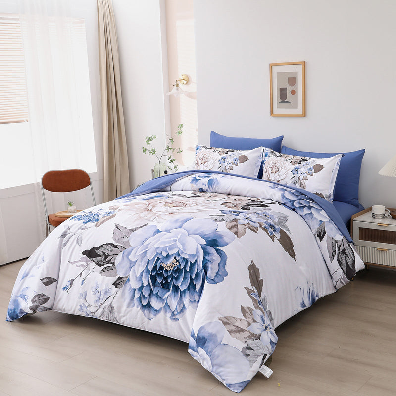 Plush Floral Comforter Set, King Size, Winter Quilted Bedding with Pillowcases Payday Deals