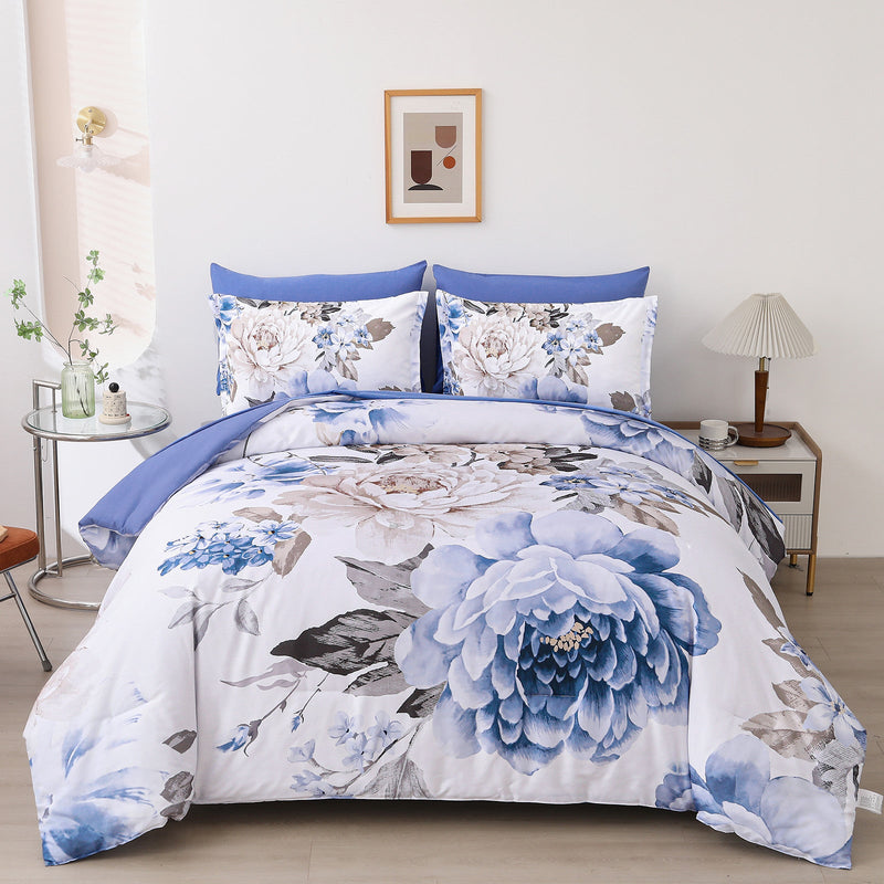 Plush Floral Comforter Set, King Size, Winter Quilted Bedding with Pillowcases Payday Deals