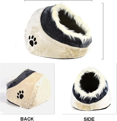 Plush Pet Bed Cave for Cat or Small Dogs Foldable Kennel in Beige Payday Deals