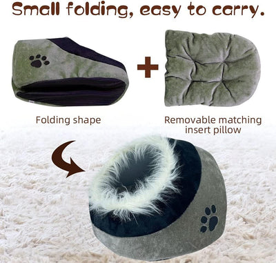 Plush Pet Bed Cave for Cat or Small Dogs Foldable Kennel in Dark Grey Payday Deals