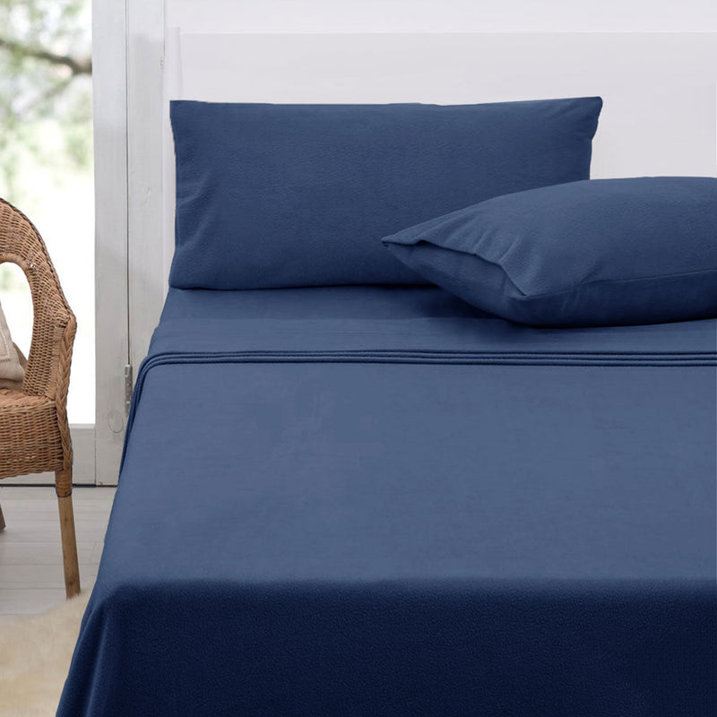 Polar Fleece Sheet Set King 36cm Wall with King Pillowcases Midnight Blue Payday Deals