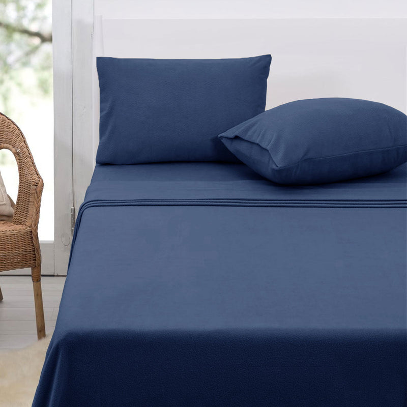 Polar Fleece Sheet Set Queen 36cm Wall Midnight Blue Payday Deals