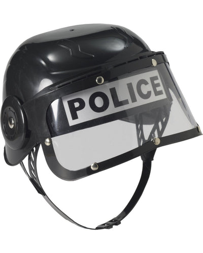 POLICE HAT Plastic Helmet Cap Costume Party w Strap Clear Visor - Black