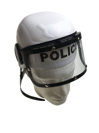 POLICE HAT Plastic Helmet Cap Costume Party w Strap Clear Visor - White Payday Deals