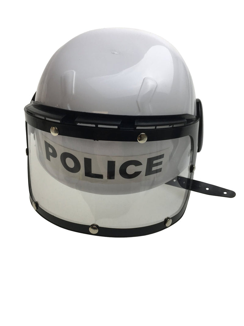 POLICE HAT Plastic Helmet Cap Costume Party w Strap Clear Visor - White Payday Deals