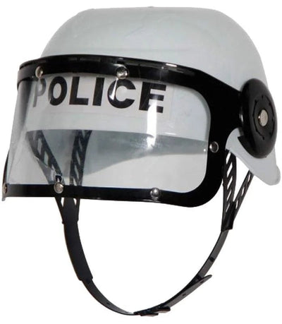 POLICE HAT Plastic Helmet Cap Costume Party w Strap Clear Visor - White Payday Deals