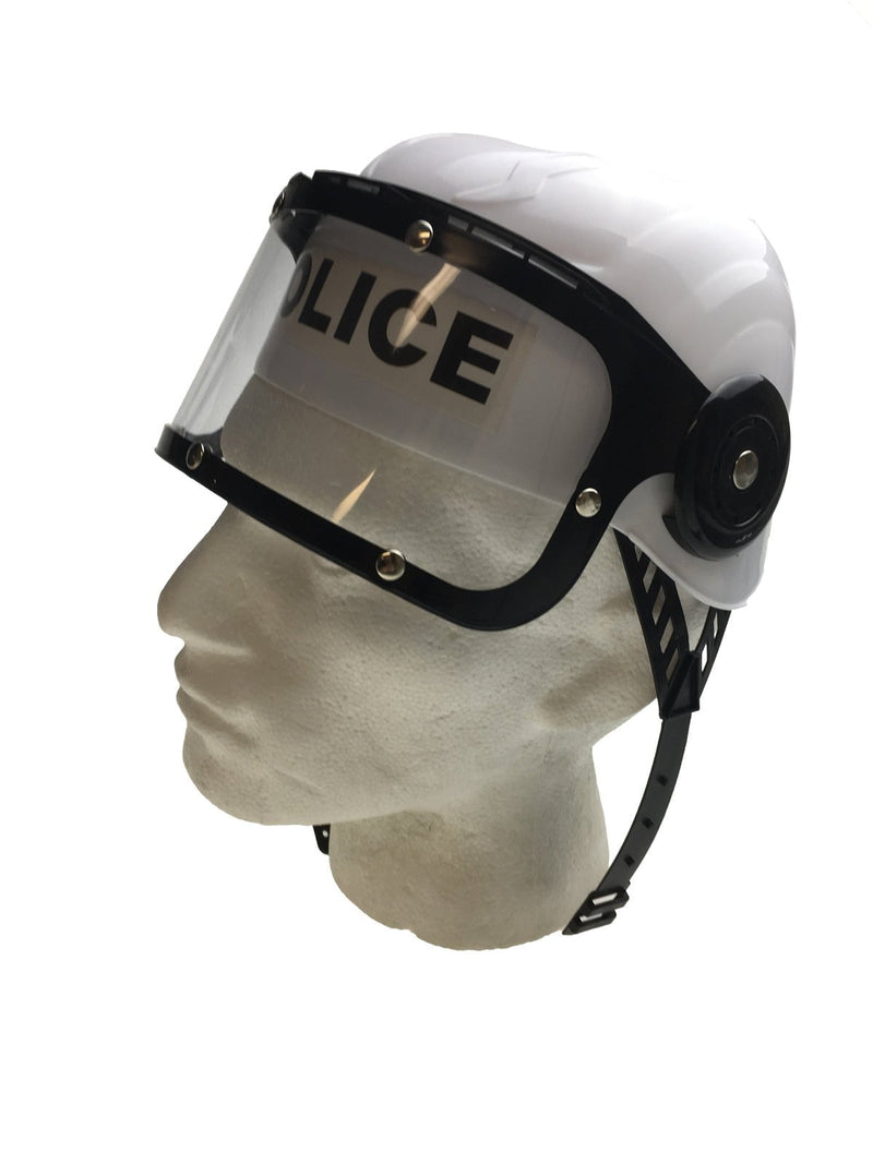 POLICE HAT Plastic Helmet Cap Costume Party w Strap Clear Visor - White Payday Deals
