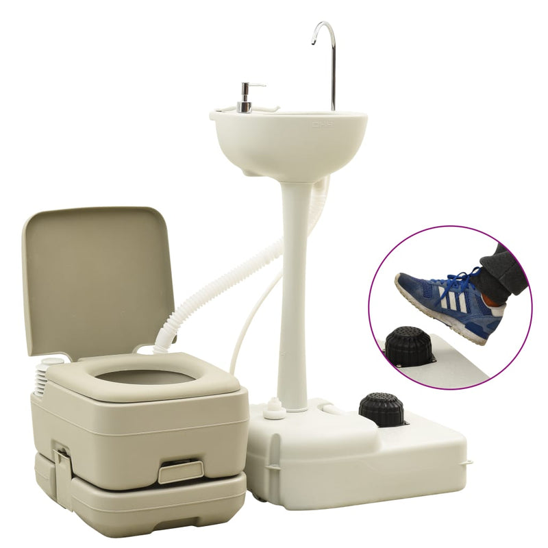 Portable Camping Toilet 10+10L and Handwash Stand 20L Set Grey Payday Deals