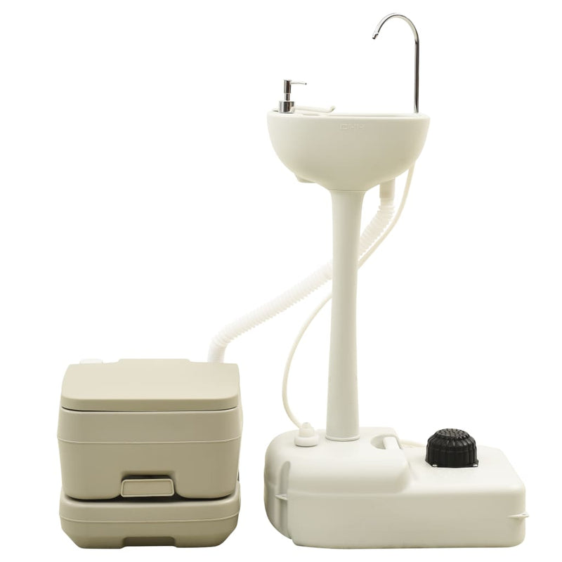 Portable Camping Toilet 10+10L and Handwash Stand 20L Set Grey Payday Deals