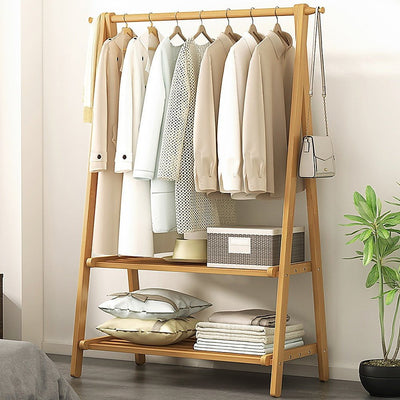 Portable Clothes Rack Coat Garment Stand Bamboo Rail Hanger Airer Closet Payday Deals