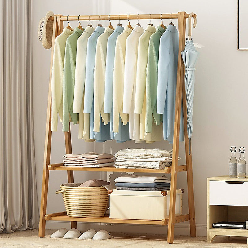 Portable Clothes Rack Coat Garment Stand Bamboo Rail Hanger Airer Closet Payday Deals