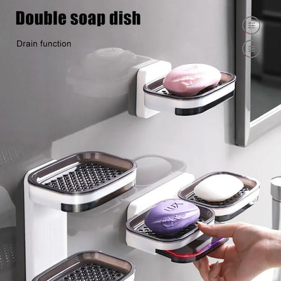 Portable Soap Holder Wall Storage Rack Organizer Bathroom Accessories Double Layer Holder Payday Deals