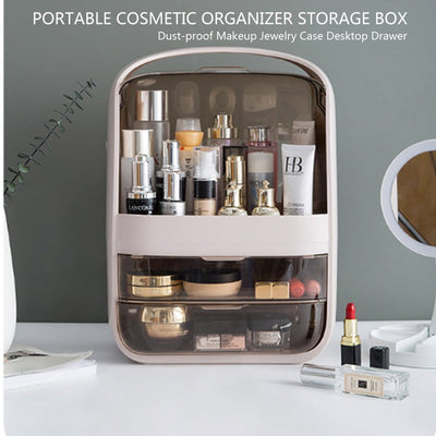 Portable Transparent Cosmetic Organizer Makeup Dust-proof Storage Box(White) Payday Deals