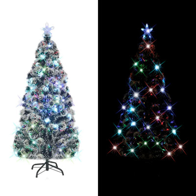 Pre-lit Christmas Tree Green and White 210 cm Fibre Optic