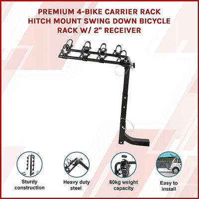 Premium 4-Bike Carrier Rack Hitch Mount Swing Down Bicycle Rack W/ 2" Receiver Payday Deals