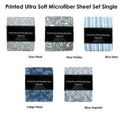 Printed Microfiber Sheet Set Single Silver Imperial Payday Deals