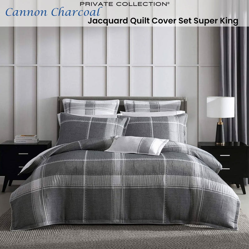 Private Cannon Charcoal Polyester Cotton Jacquard Quilt Cover Set Super King Payday Deals