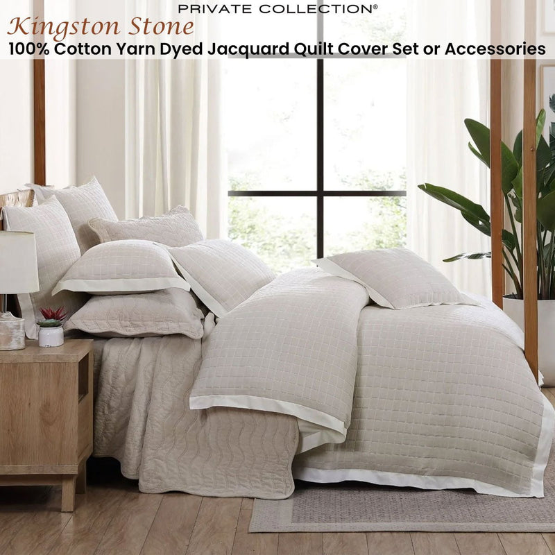 Private Collection Kingston Stone 100% Cotton Yarn Dyed Jacquard Quilt Cover Set Queen Payday Deals