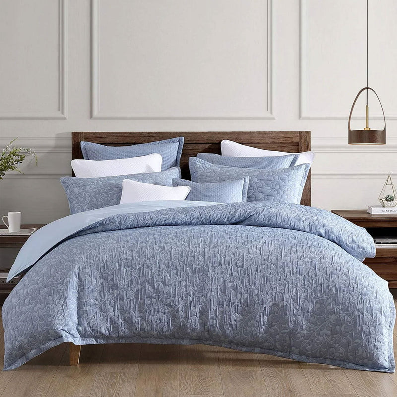 Private Collection Leoni Blue Polyester Cotton Jacquard Quilt Cover Set Super King Payday Deals