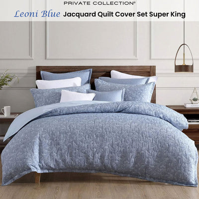 Private Collection Leoni Blue Polyester Cotton Jacquard Quilt Cover Set Super King Payday Deals